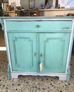 restaurierte Kommode Biedermeier Grau-Türkis